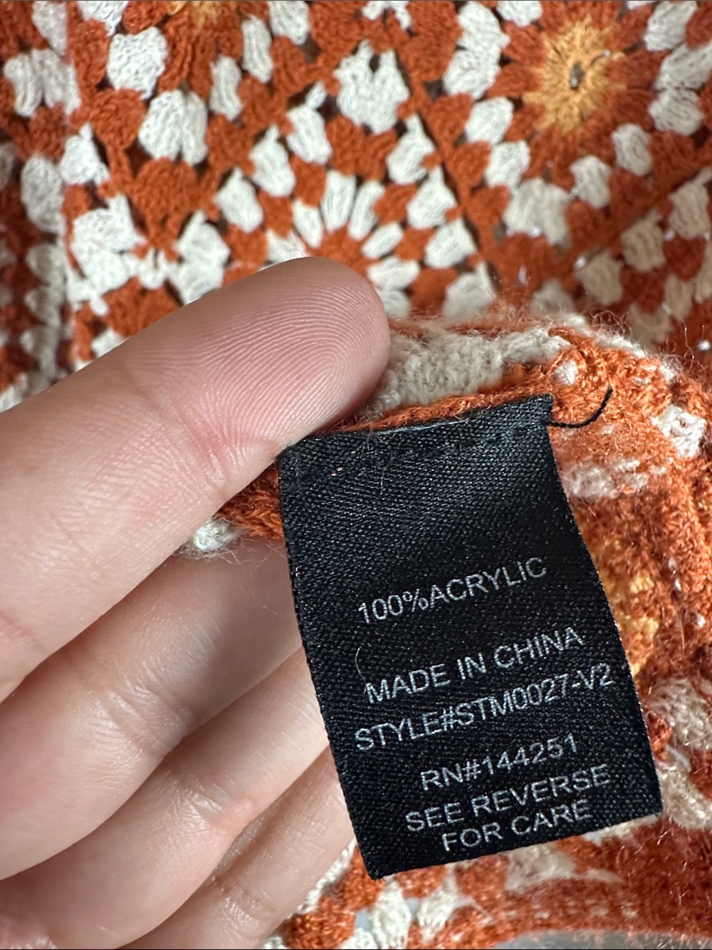 Art of Rhetoric Vintage-Inspired Orange Crochet Button-Up Cardigan Men’s M - Picture 9 of 14